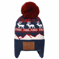 Robin Ruth Winter Hat Beanie Ear Muffs -  Finland, Black/White/Red