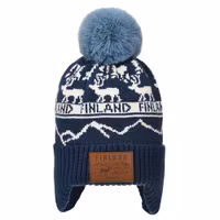 Robin Ruth Winter Hat Beanie Ear Muffs -  Finland, Black/White/Blue