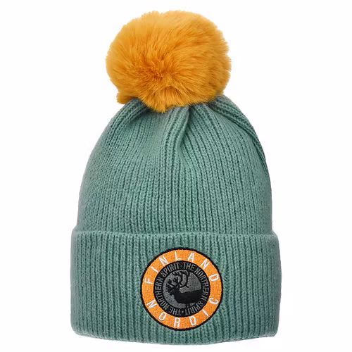 Robin Ruth Stamp Embroidery Winter Hat Beanie -  Finland, Black/White/Red