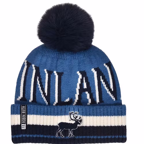 Robin Ruth Winter Hat Beanie -  Finland Reindeer, Black/Blue