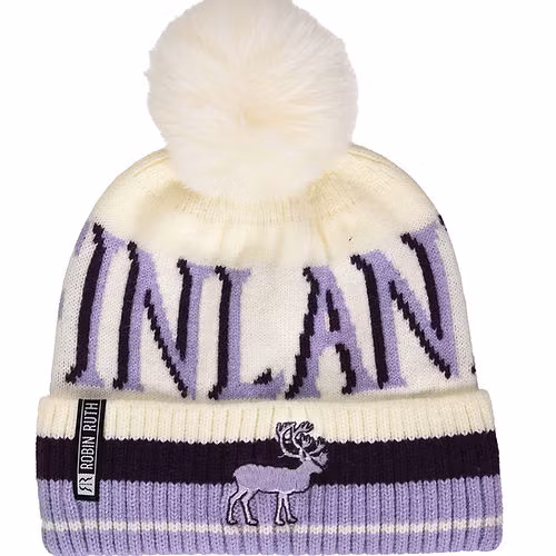 Robin Ruth Winter Hat Beanie -  Finland Reindeer, White/Purple