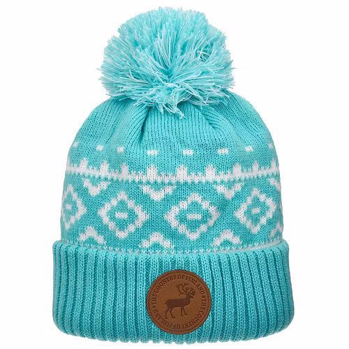 Robin Ruth Wintermütze mit Lederpatch – Finnland-Rentier, Mintgrün/Weiß