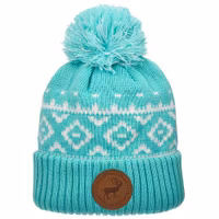 Robin Ruth Leather Patch Winter Hat Beanie - Finland Reindeer, Mint Green/White