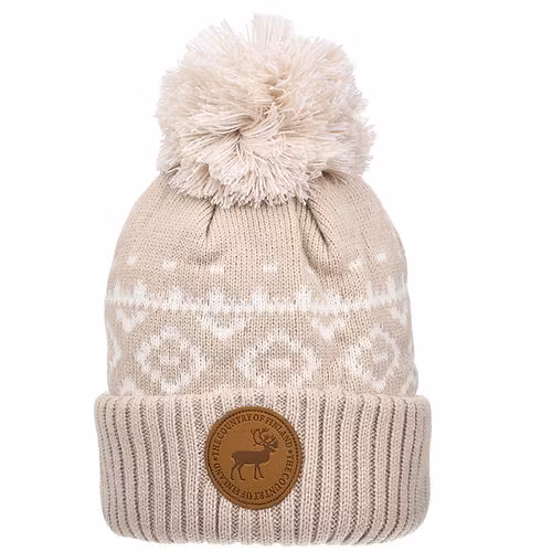 Robin Ruth Leather Patch Winter Hat Beanie - Finland Reindeer, Beige