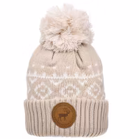 Robin Ruth Leather Patch Winter Hat Beanie - Finland Reindeer, Beige