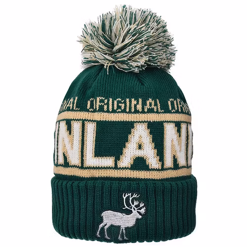 Robin Ruth Embroidery Winter Hat Beanie - Finland Reindeer, Green