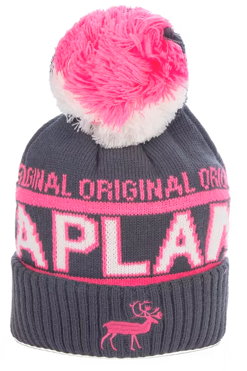 Robin Ruth Wintermütze mit Stickerei – Lappland-Rentier, Grau/Pink
