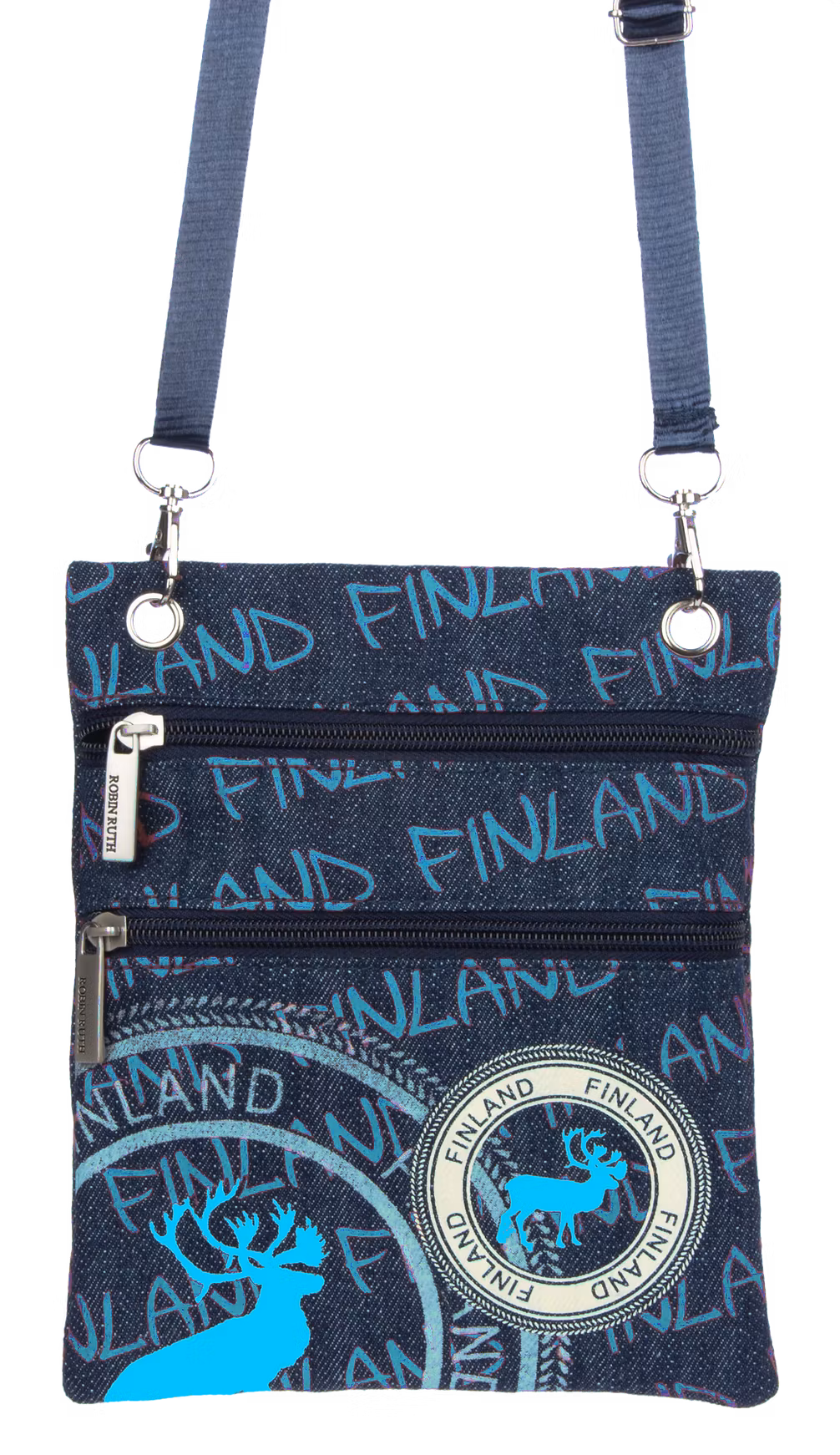 Robin Ruth Passport Bag, Finland, Graffiti Reindeer Blue