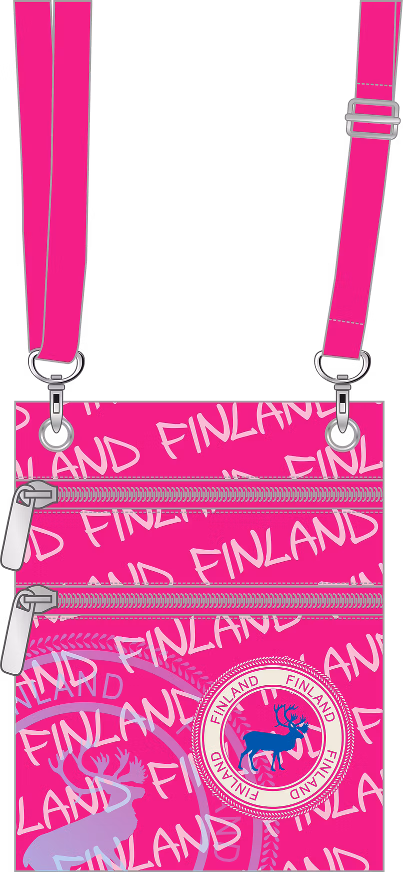 Robin Ruth Passport Bag, Finland, Graffiti Reindeer Pink