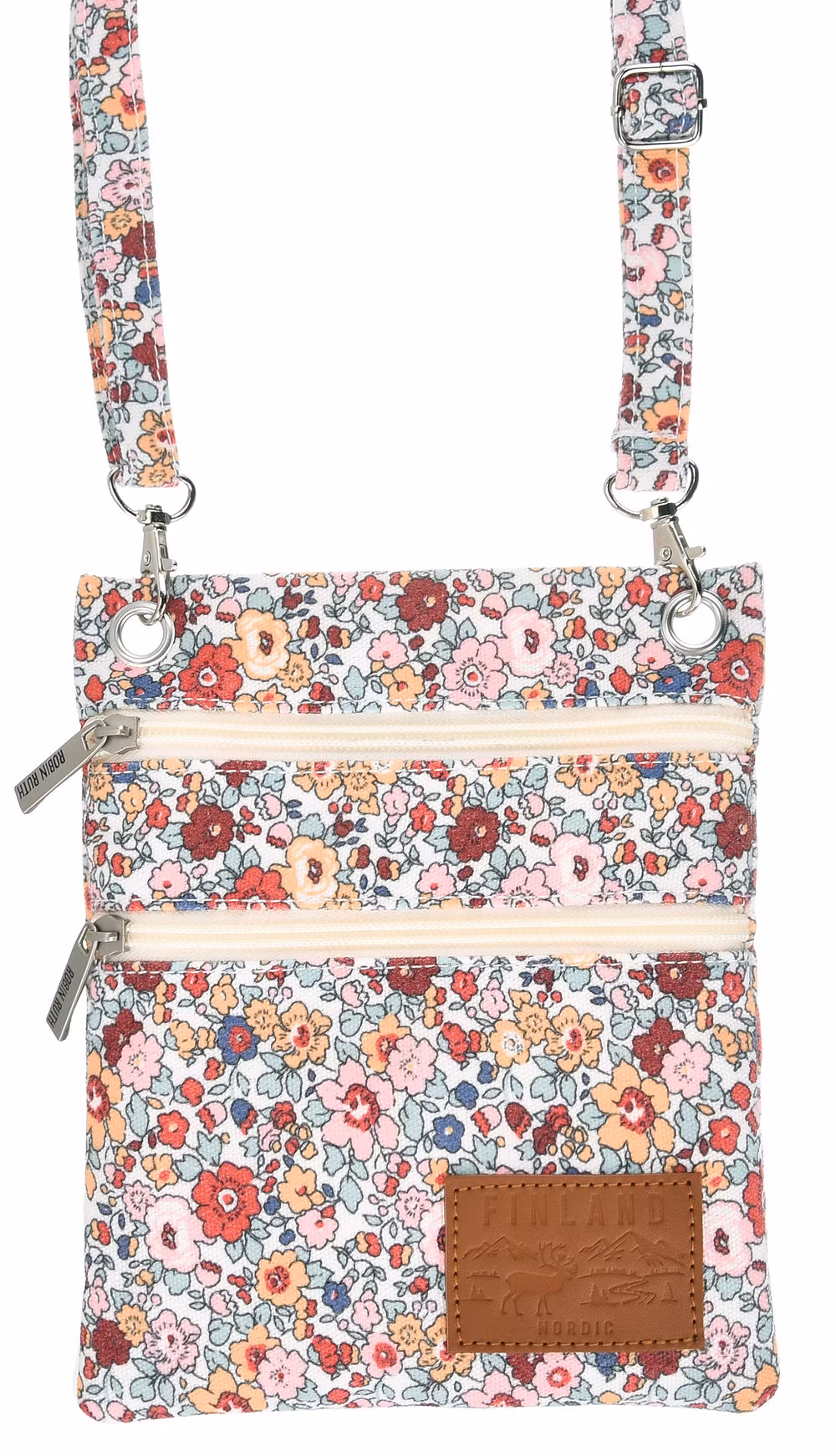 Robin Ruth Reisepasstasche, Finnland, Blumenmuster, Weiß, Mehrfarbig
