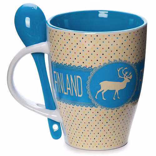 Robin Ruth Vintage Mug Finland Large With Spoon, Beige/Blue