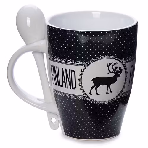 Robin Ruth Vintage Mug Finland Large With Spoon, Black/White