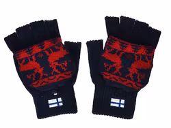 Robin Ruth Fingerless Gloves Finland Reindeer, Black/Red