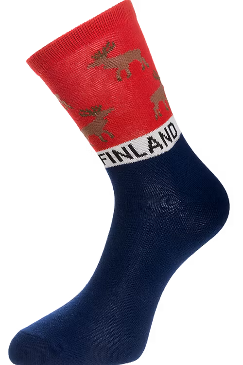 Robin Ruth Socks Ladies, Retro Finland Moose Red/Black - Size 36-42