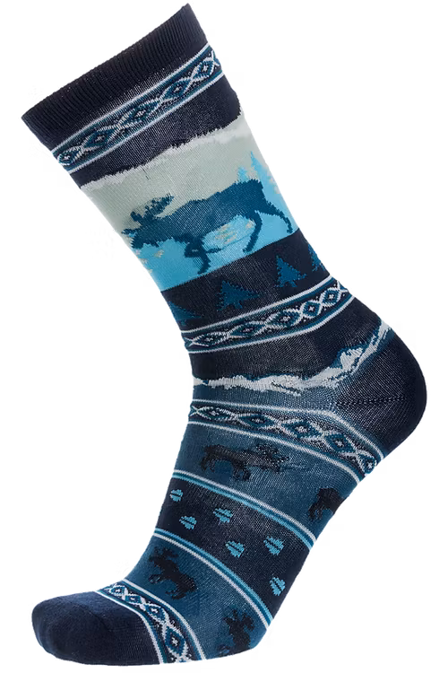 Robin Ruth Socken Herren 40-45, Finland Moose Schwarz/Weiß/Blaugrün - Größe 40-45