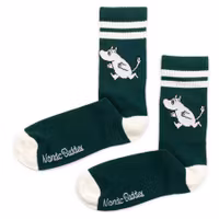 Nordic Buddies Moomintroll Running Men's Retro Socks, Forest Green & White