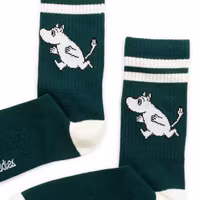 Nordic Buddies Moomintroll Running Men's Retro Socks, Forest Green & White