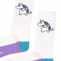 Nordic Buddies Moomintroll Adventure Men's Retro Socks, White, Turquoise and Lilac