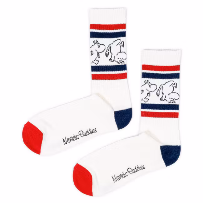 Chaussettes rétro Nordic Buddies Moomintroll pour homme, blanches, rouges et bleues
