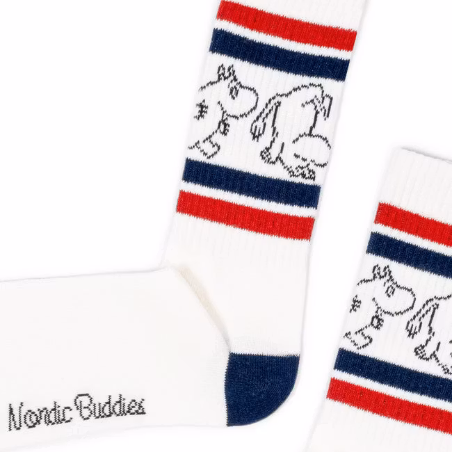 Chaussettes rétro Nordic Buddies Moomintroll pour homme, blanches, rouges et bleues