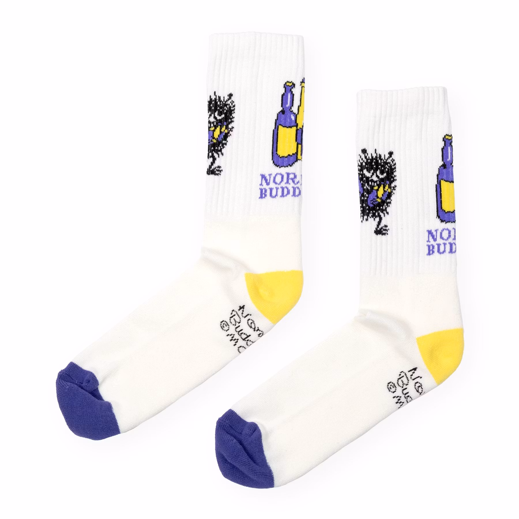 Nordic Buddies Stinky's Get Away Herren Retro Socken, Weiß, Violett und Gelb