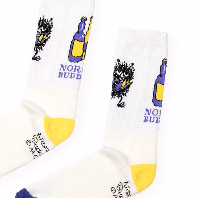 Nordic Buddies Stinky's Get Away Herren Retro Socken, Weiß, Violett und Gelb