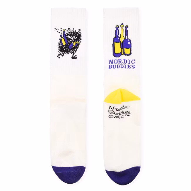 Nordic Buddies Stinky's Get Away Herren Retro Socken, Weiß, Violett und Gelb