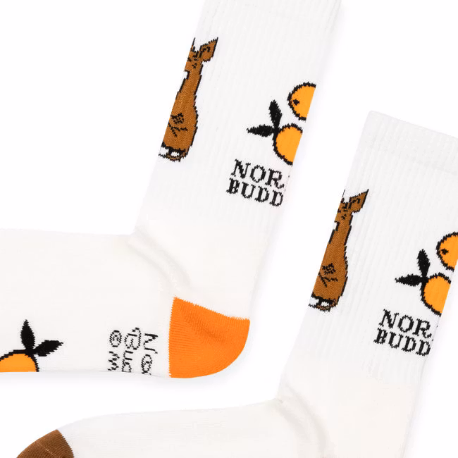 Nordic Buddies Sniff's Oranges Herren-Retrosocken, Weiß, Braun und Orange