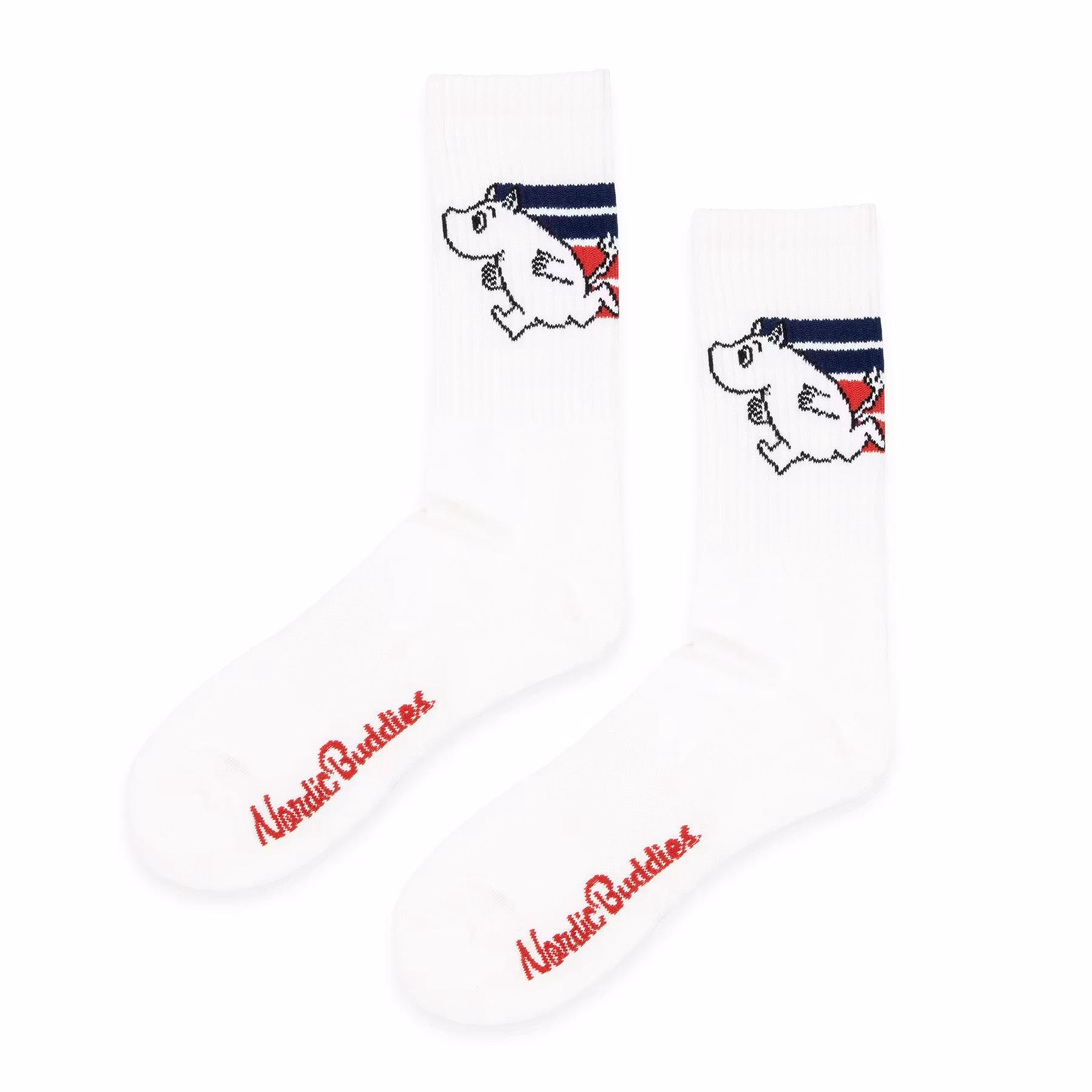 Nordic Buddies Moomintroll Active Crew Men's Socks, White/Blue/Red