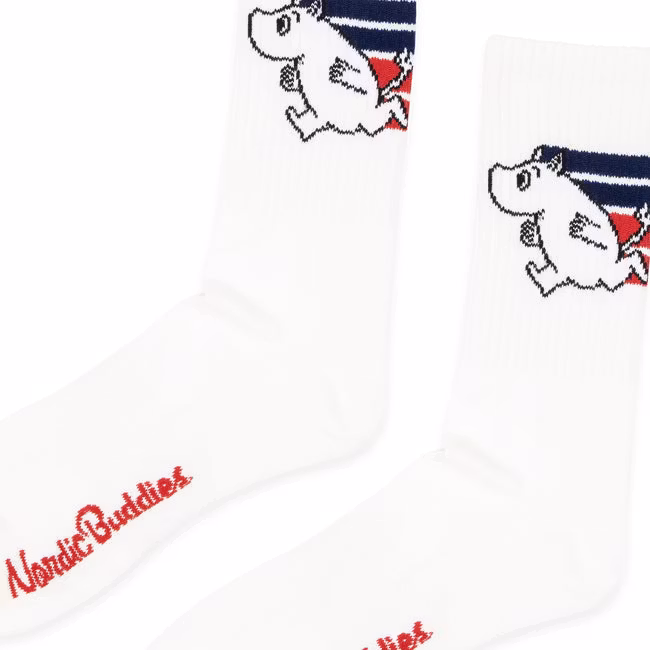 Nordic Buddies Moomintroll Active Crew Men's Socks, White/Blue/Red