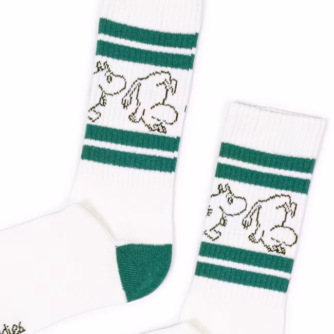 Nordic Buddies Moomintroll Men's Retro Socks, White/Green