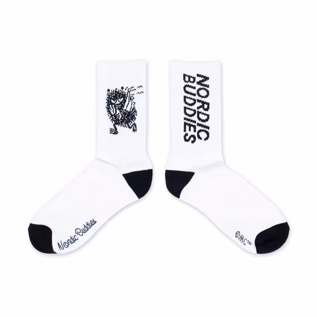 Nordic Buddies Stinky's Getaway Herren Retro Socken, Weiß/Schwarz