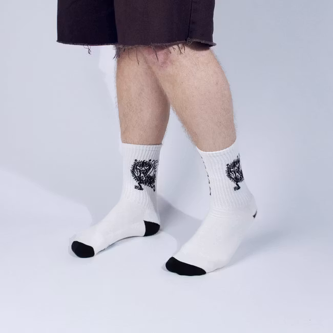 Nordic Buddies Stinky's Getaway Herren Retro Socken, Weiß/Schwarz
