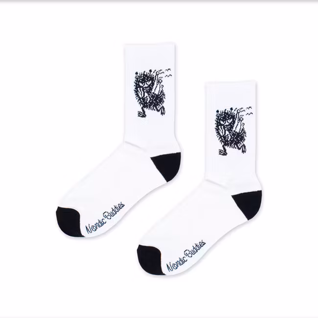 Nordic Buddies Stinky's Getaway Herren Retro Socken, Weiß/Schwarz