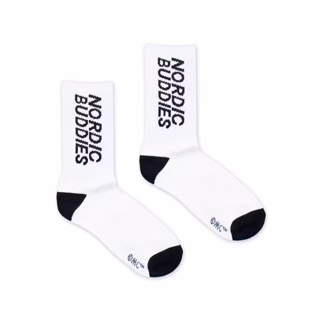 Nordic Buddies Stinky's Getaway Herren Retro Socken, Weiß/Schwarz