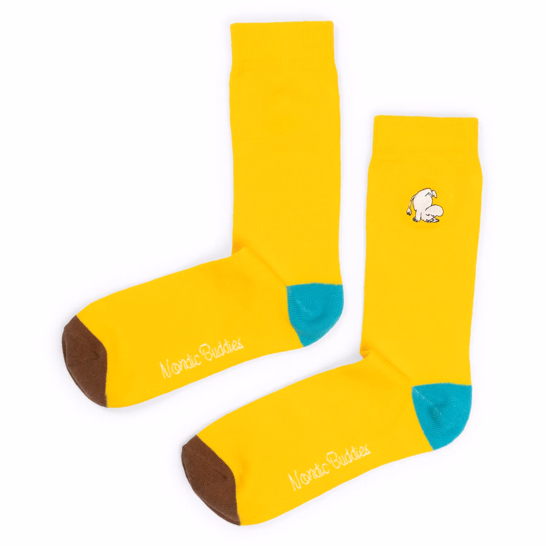 Nordic Buddies Mumintroll Stickerei Herrensocken, Gelb/Petrol/Braun