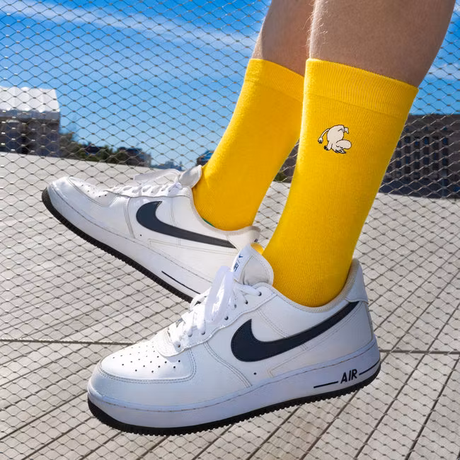 Nordic Buddies Mumintroll Stickerei Herrensocken, Gelb/Petrol/Braun