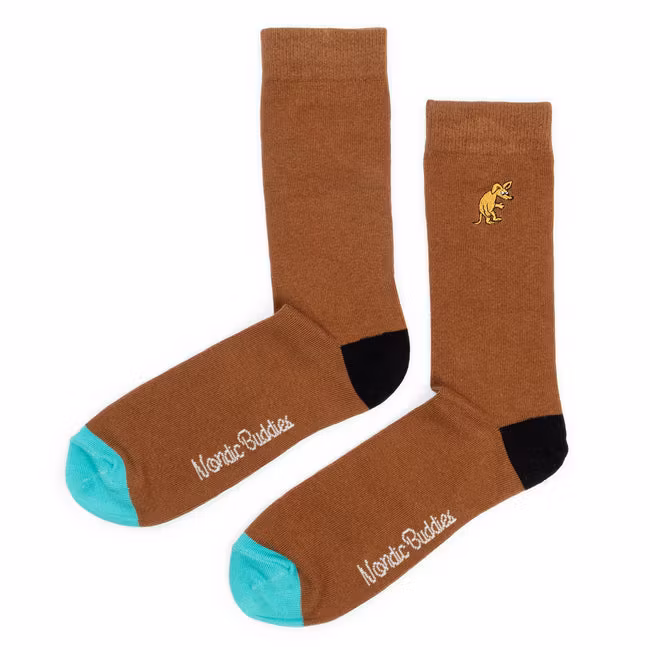 Nordic Buddies Sniff Wondering Embroidery Men Socks, Brown/Black/Turquoise