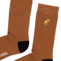 Nordic Buddies Sniff Wondering Embroidery Men Socks, Brown/Black/Turquoise