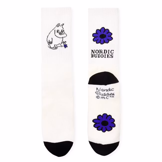 Skarpetki męskie retro Nordic Buddies Moomintroll's Flower, białe/niebieskie/czarne