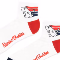 Nordic Buddies Moomintroll Active Men's Ankle Socks, White/Blue/Red