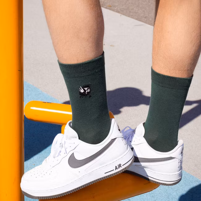 Nordic Buddies Stinky's Getaway Embroidery Men Socks,  Green, Blue and Orange