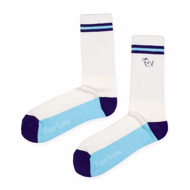 Chaussettes de course brodées Nordic Buddies Moomintroll pour homme, blanc/bleu clair/bleu marine