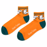 Nordic Buddies Moomintroll Running Men's Retro Ankle Socks, Orange & Dark Green