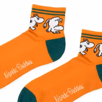 Nordic Buddies Moomintroll Running Men's Retro Ankle Socks, Orange & Dark Green