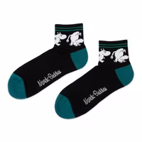 Nordic Buddies Moomintroll Running Men's Retro Ankle Socks, Black and Dark Green