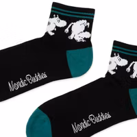 Nordic Buddies Moomintroll Running Men's Retro Ankle Socks, Black and Dark Green