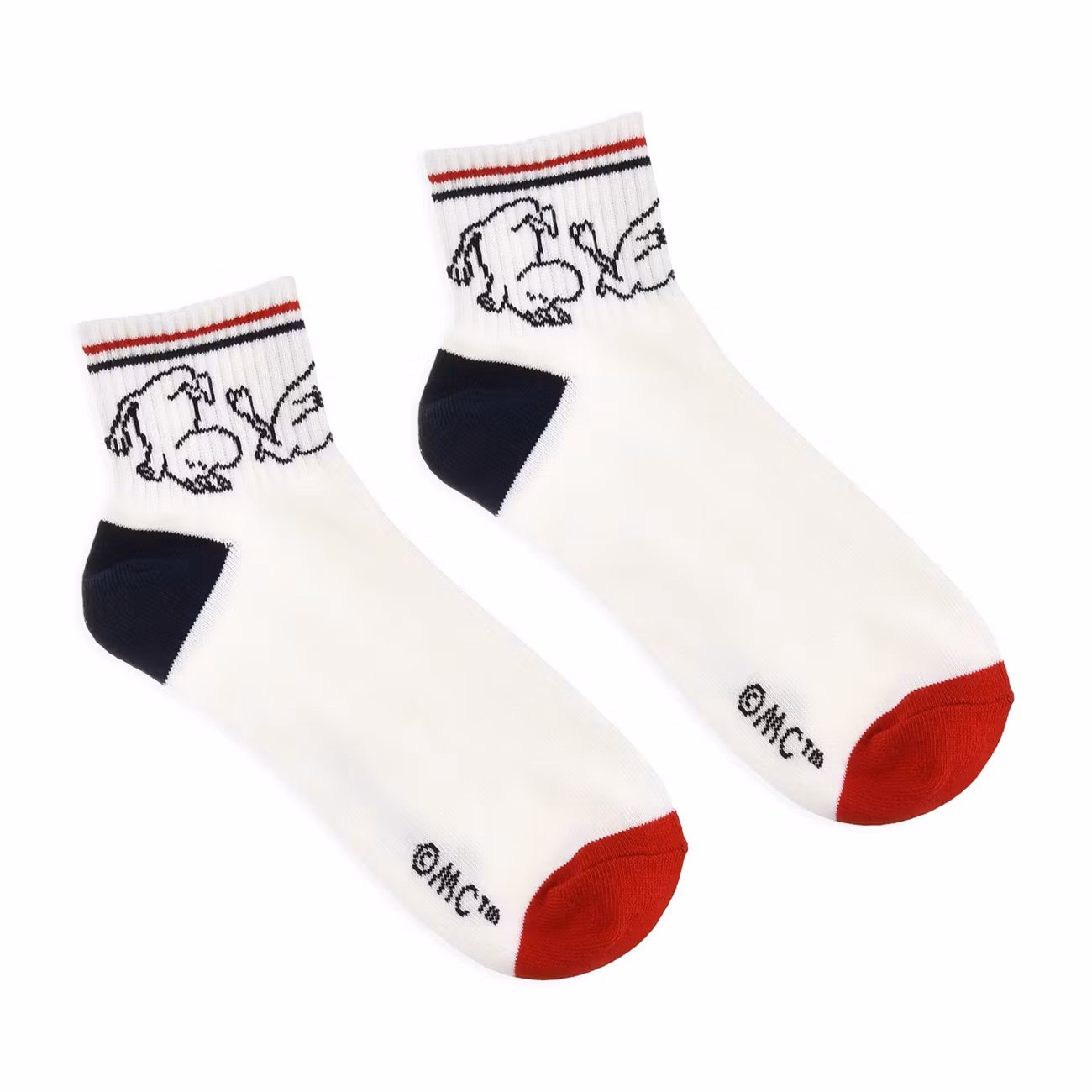 Nordic Buddies Moomintroll Running Men's Retro Ankle Socks, White/Navy/Red