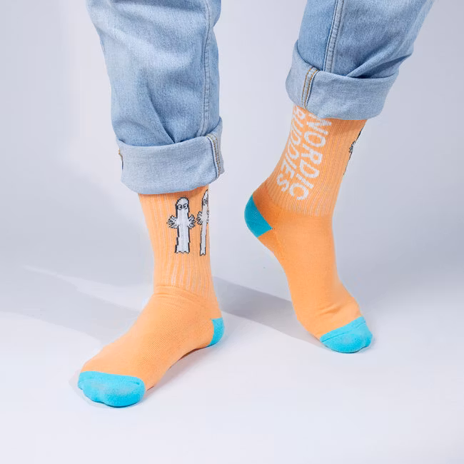 Nordic Buddies Hattifatteners Herren Retro Socken, Pfirsich und Türkis