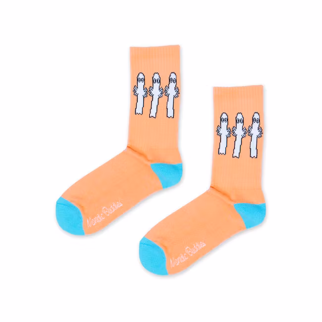 Nordic Buddies Hattifatteners Herren Retro Socken, Pfirsich und Türkis